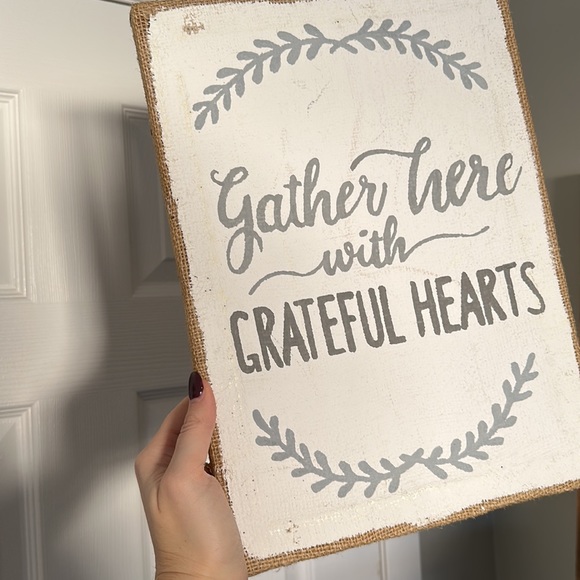 Gather here with grateful hearts burlap sign - Picture 4 of 4